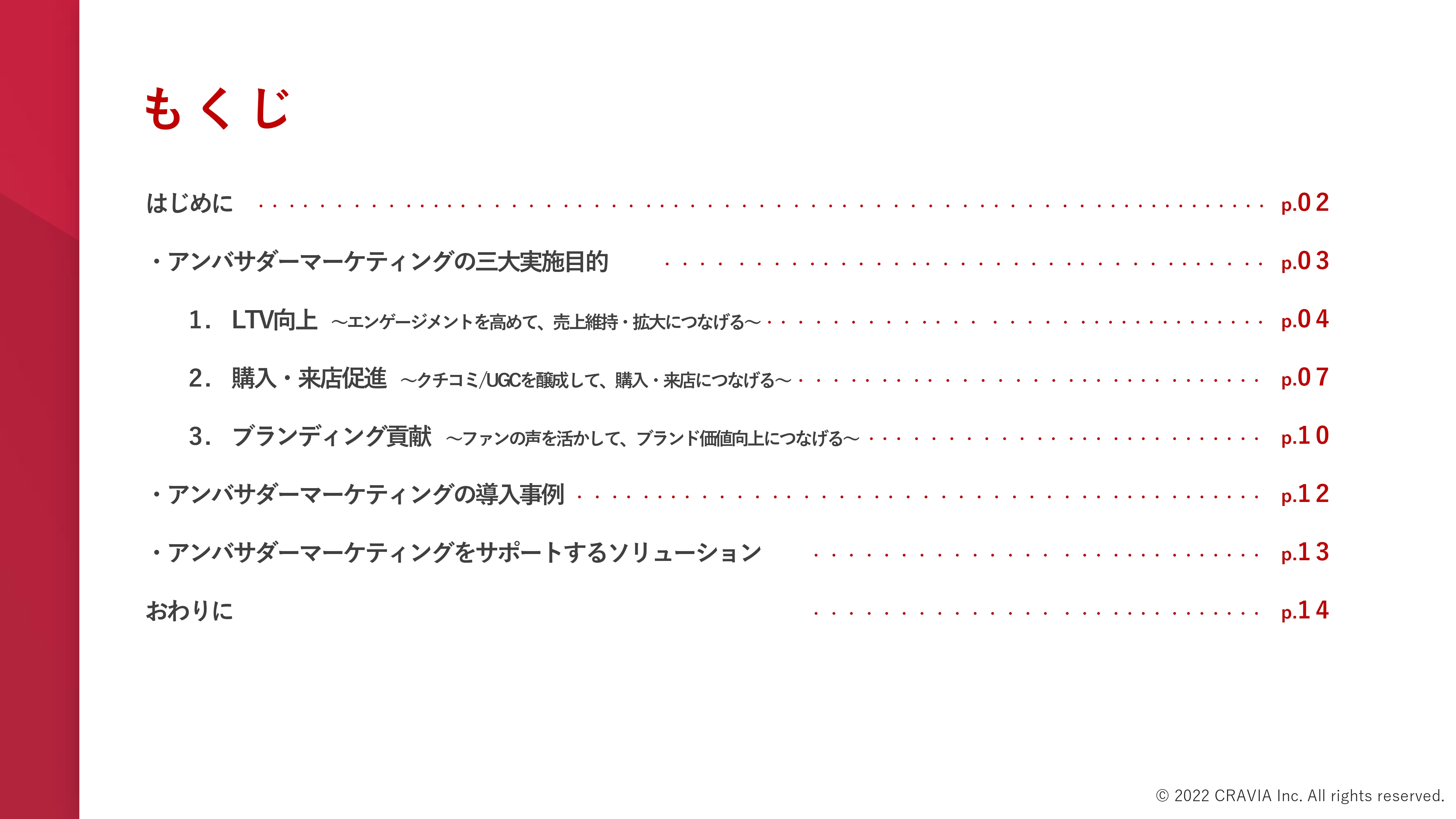 アンバサダーマーケティングの三大実施目的、もくじ